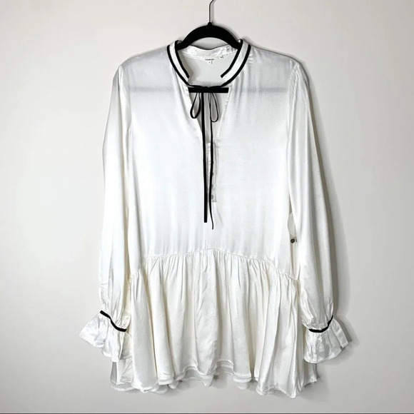 Tularosa Revolve Malia Mini Dress Shift Ivory Neck Tie Ruffle flare Sleeve XS - Picture 4 of 16